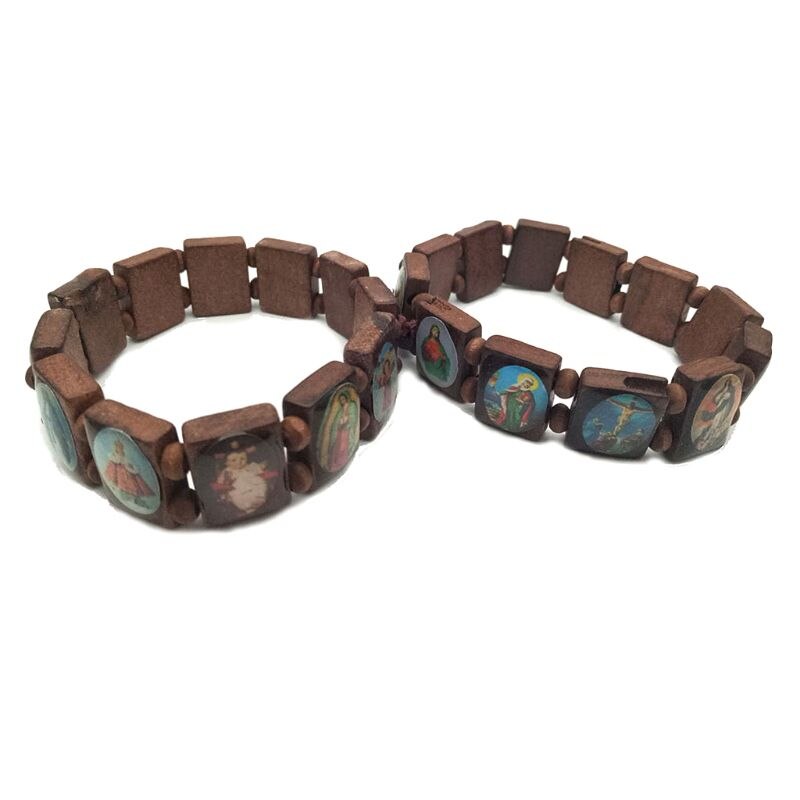 4Pc Katholieke Sieraden Christian Levert Houten Icoon Elastische Bead Armband H7ED