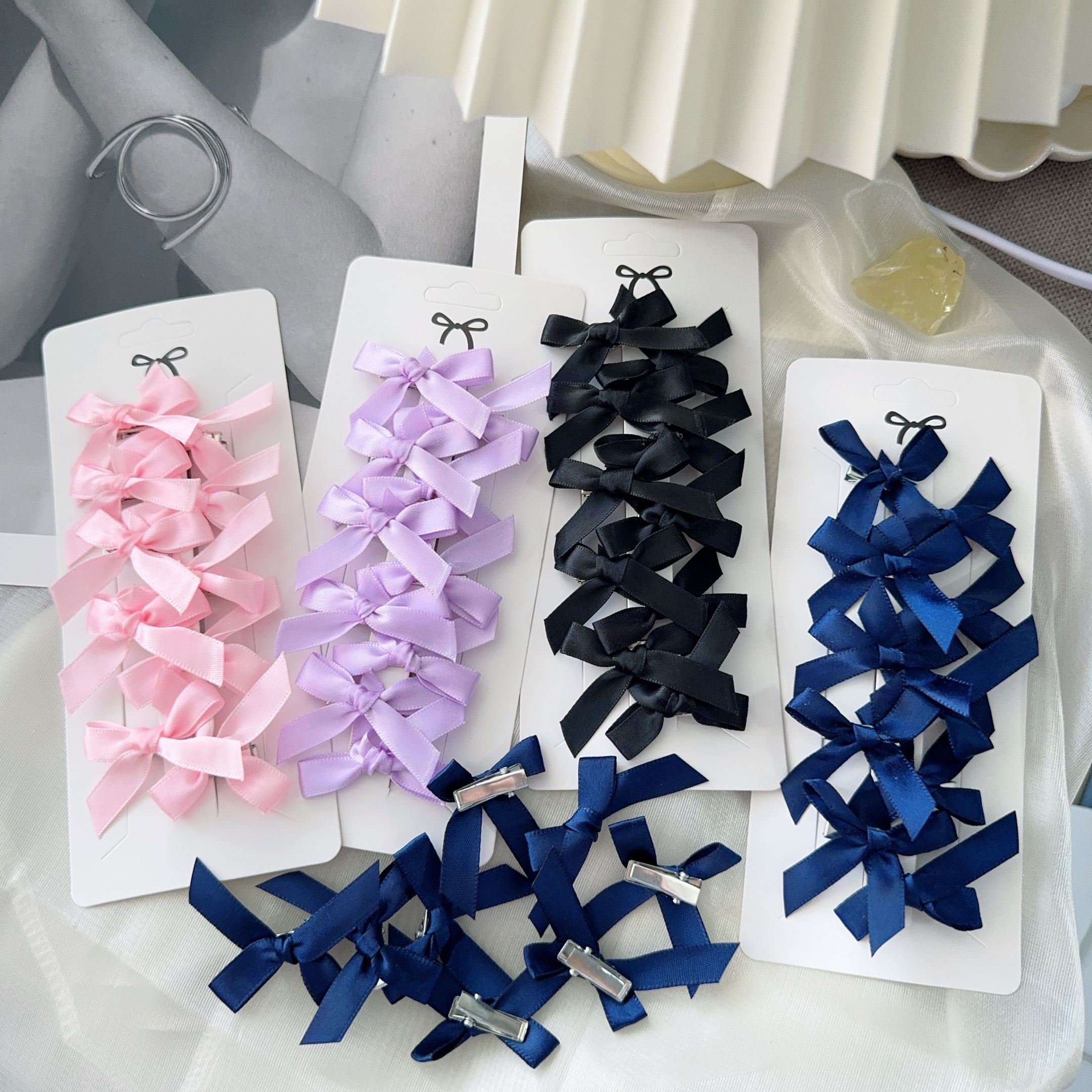 4/6/8/10 Uds. Mini lazo de Color sólido dulce para niños con pinza para el pelo, cinta estilo Ballet para niñas, accesorios para el cabello trenzados al por mayor