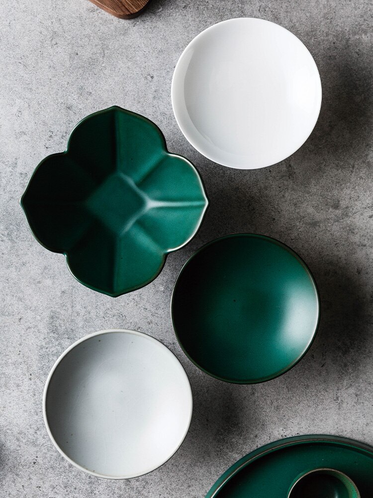 Green Glaze High Fruit Bowl Ceramic High Sashimi Plate Tea Plate Decoration