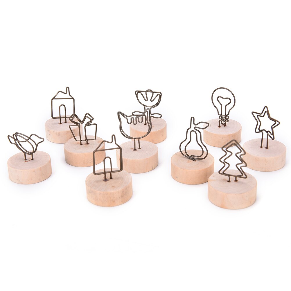 9 styles Wooden Small Clamps Natural Wood Memo Pincer Clips Paper Photo Clip Holder Stand Ornament