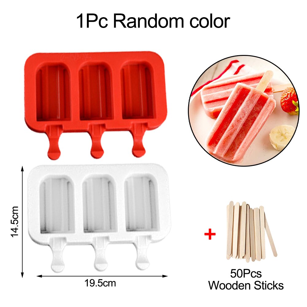 Molde de silicona para hacer helados de 3/4/8 cavidades, bandeja para hacer polos de Chocolate, cubo de hielo, palos de madera, herramientas caseras para postres: Set A