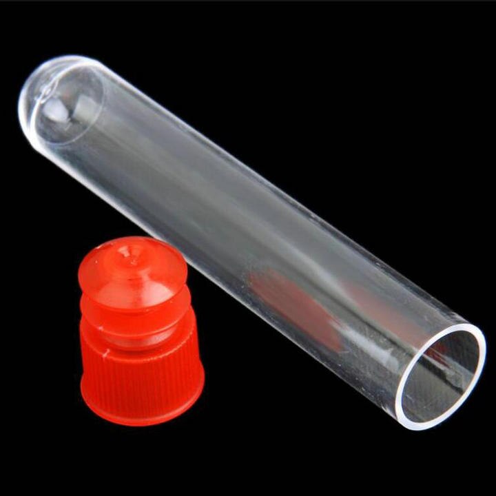 100pcs 12*60mm Clear Plastic reageerbuizen met blauw/rood stopper push cap voor soort experimenten en tests