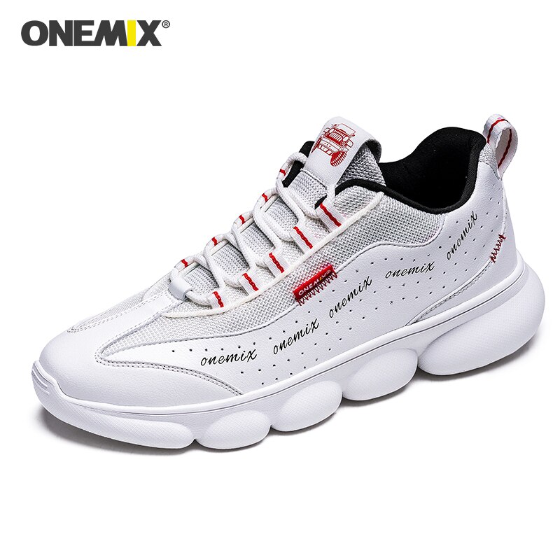 Onemix lette joggesko for menn pustende mesh sommer fritidskomfort hvit sport pappa sko mann plattform gå joggesko: Hvit rød / 7