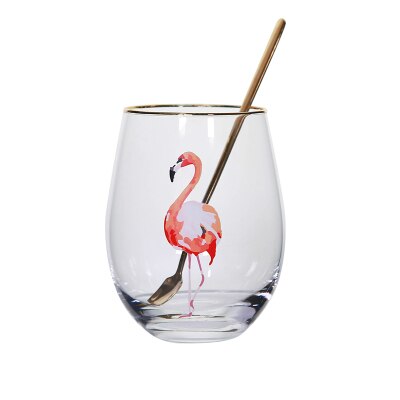 Northern Europe MEOR Cat Big Belly Gold Rim Wine Glass Mousse Tray Dessert Juice Cocktail Egg Shape Swig Cup Travel Cooler Mugs: Flamingo