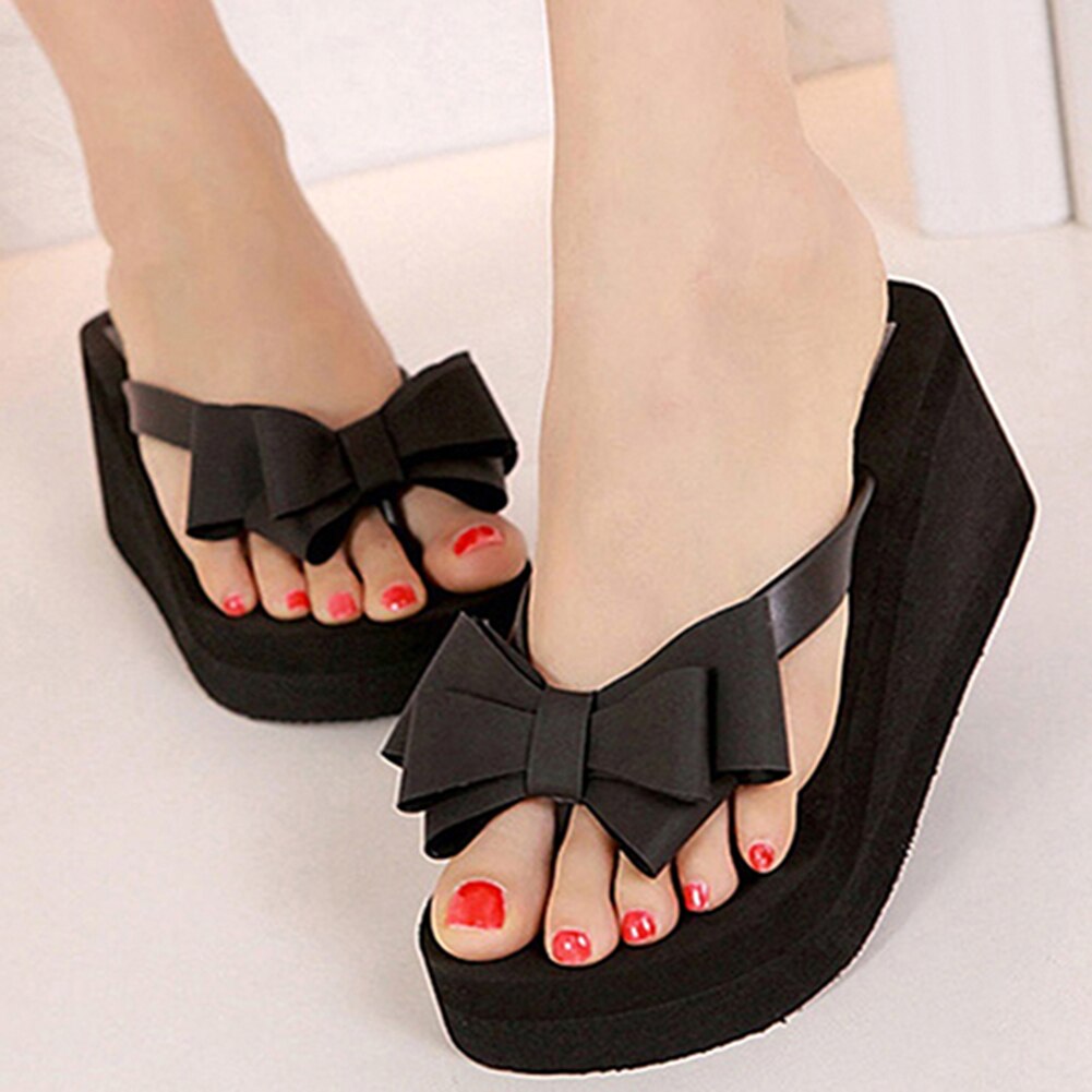 Sandalias de tacón medio de plataforma a la para mujer, sandalias de playa, zapatillas con lazo, zapatos