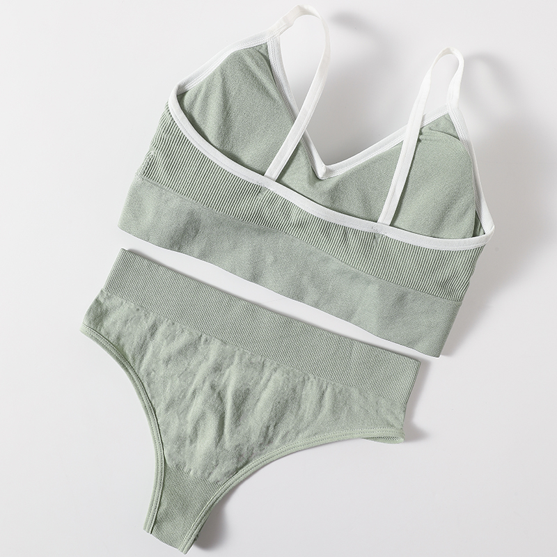 Conjunto de Sujetador deportivo sin costuras para mujer, tangas sexys de tiro alto, bragas sin aros, ropa interior cómoda, lencería femenina