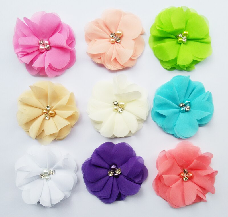 3 "Chiffon Blumen Perlen Spitze Haar Blume Für Stirnbänder Haarschmuck 50 stücke Profi Los