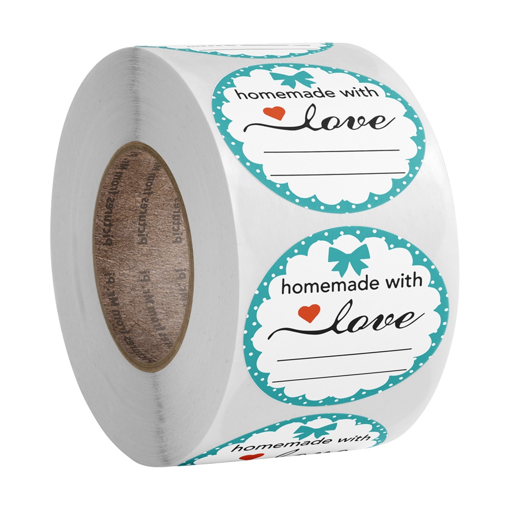 500 Pcs Homemade with Love Stickers with Red Love Stickers Roll for Envelope and Package Handmade Seal Labels Sticker Stationery