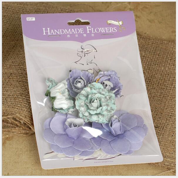Diy håndlavede blomster pakke 3d smukke papirblomster til kortfremstilling, scrapbog udsmykninger: Lilla
