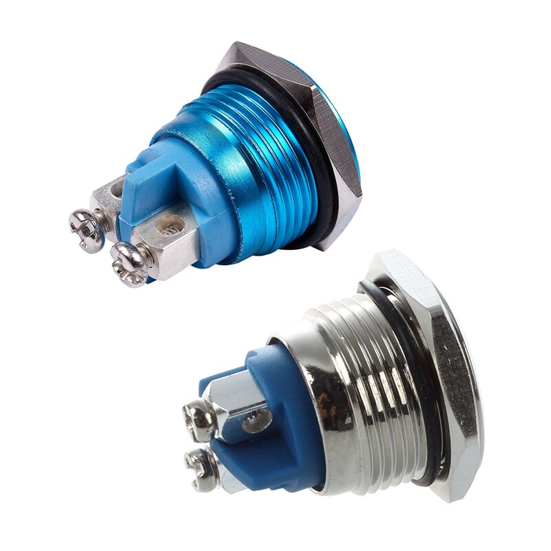 2Pcs 16Mm Flush Mounted Momentary Spst Stainless Steel Round Push Button Switch - Blue & Silver,Blue
