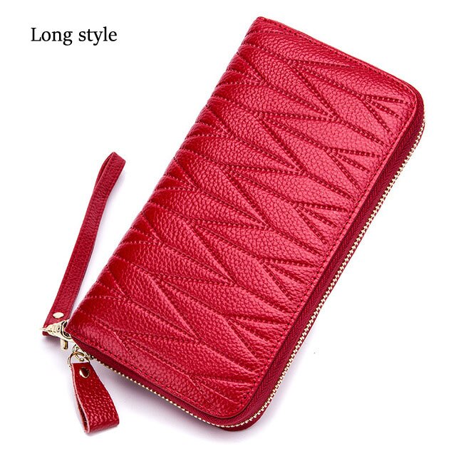 ¡Novedad! Billeteras de piel de vaca auténtica para mujer, Carteras largas para mujer, cartera para teléfono, tarjeteros para pasaporte, cartera de mano de gran capacidad: Long-Red