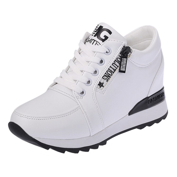 Herfst zwart wit verborgen sleehak casual schoenen lente dames lift hoge hakken laarzen dames sneakers 6cm hakken