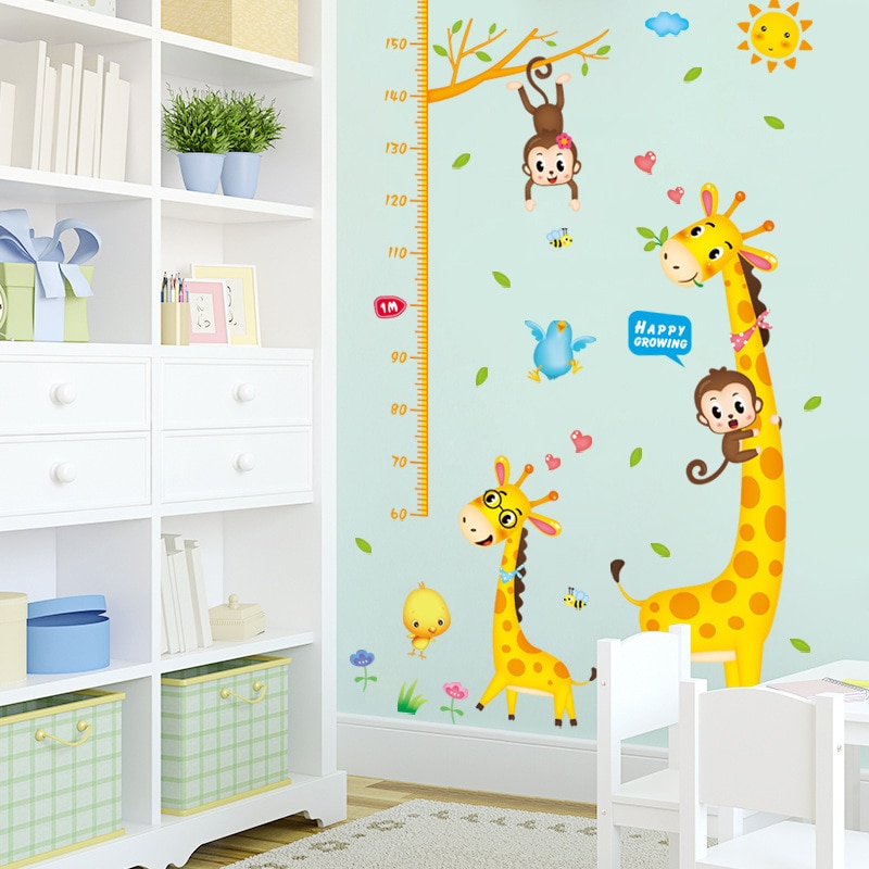 Giraf og abe wallstickers højde lineal mål børneværelse børneværelse børneværelse til festdekoration søde dyr