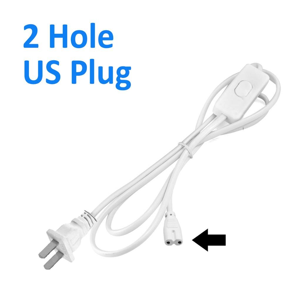 1.2m Lighting Accessory 220V EU Plug Switch Cable For T5 LED Tube T8 Power Charging Wire Connection Wire ON/OFF Connector: 2 Hole US Plug