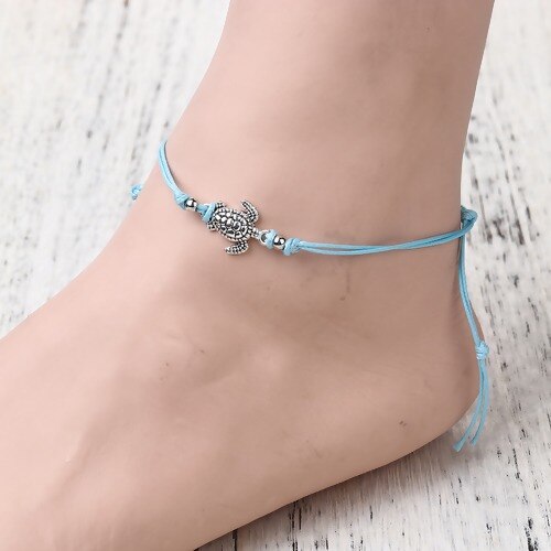 Boho cavigliera regolabile antico tartaruga marina fascino animale perline catena cavigliera donna estate sandali da spiaggia braccialetto alla caviglia: 2