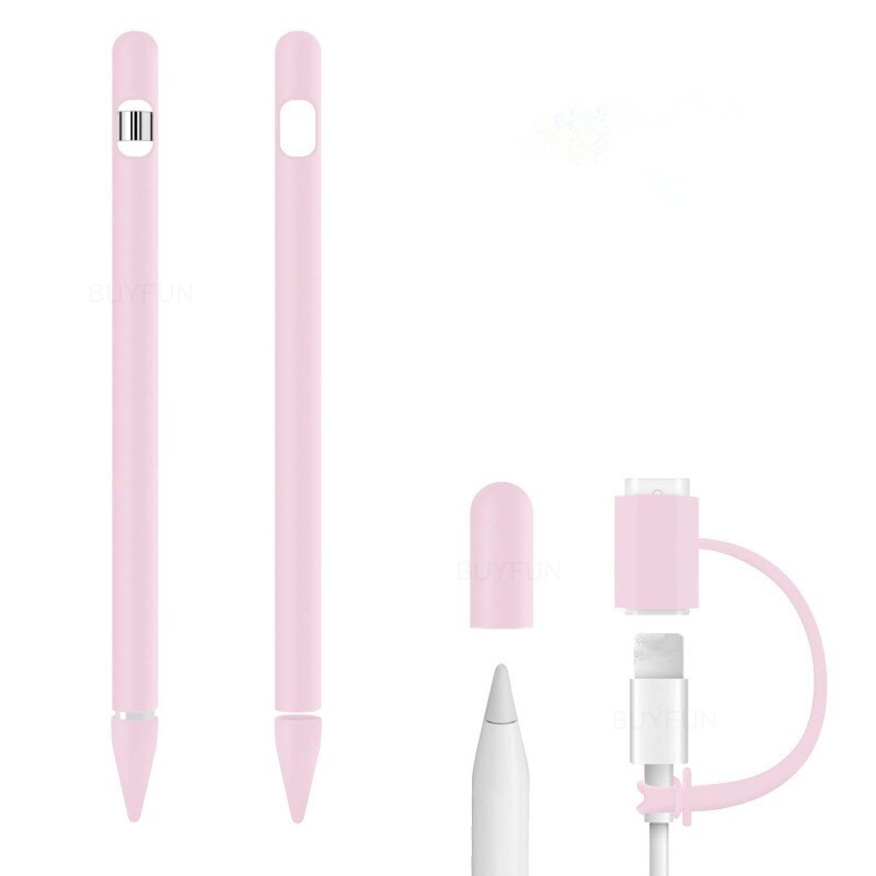 Funda 4 en 1 Anti Cable perdido de silicona suave para Apple Pencil 1 Compatible con ipad Tablet Touch Pen Stylus funda protectora: Pink