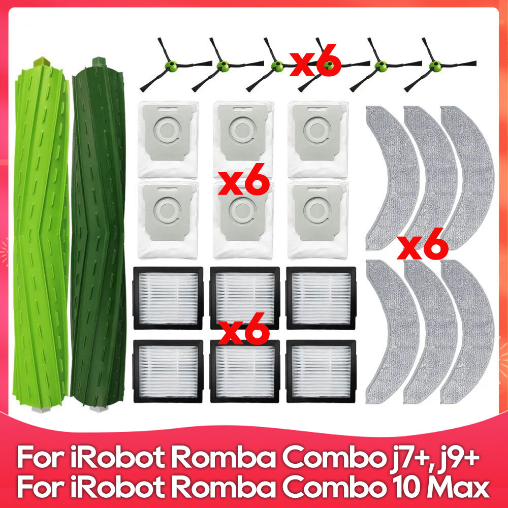 Kompatybilny z ( iRobot Romba Combo j7+ / j9+ / 10 Max ) Wałek, szczotka boczna, worek na kurz, mop, części zamienne i akcesoria do odkurzaczy robotów.