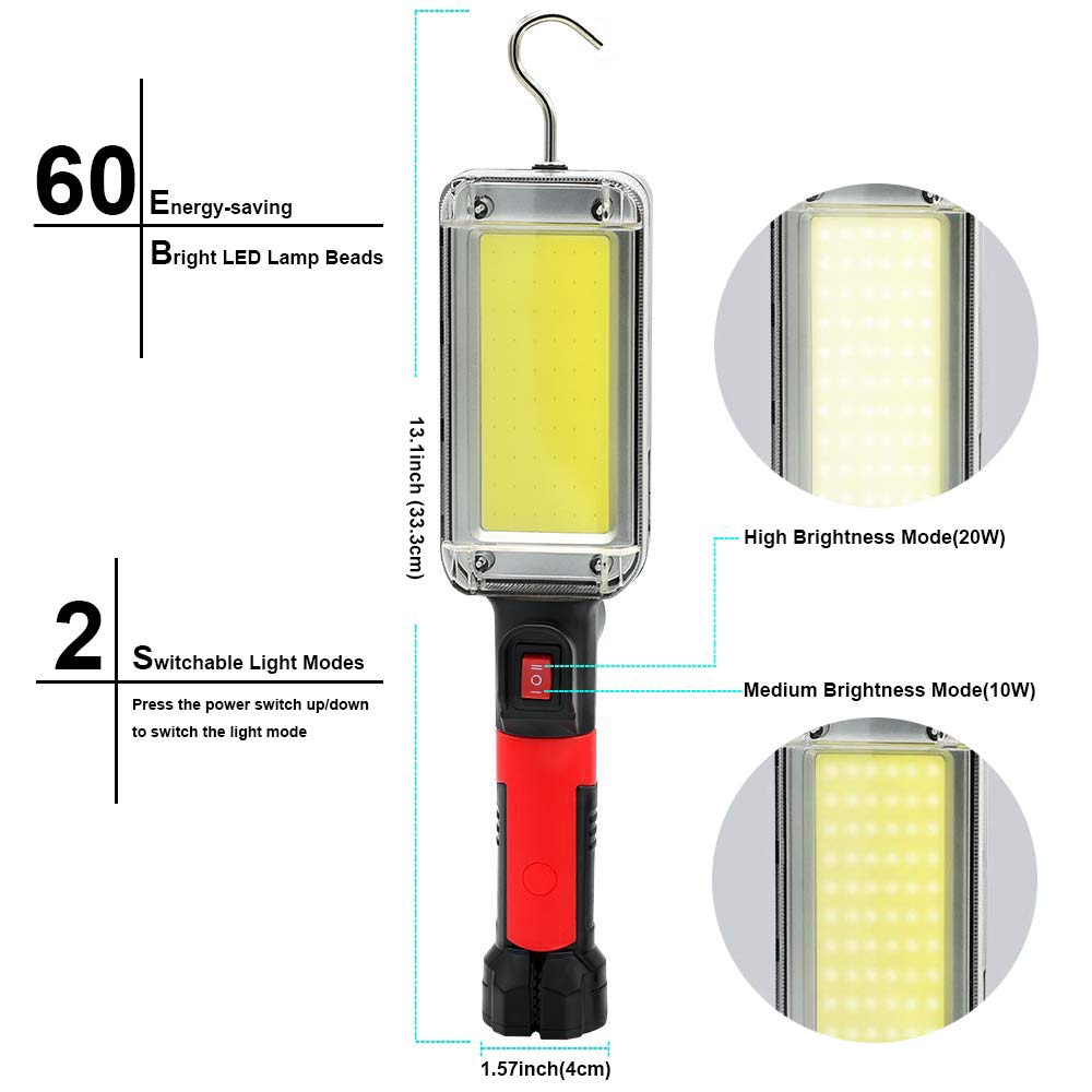 Portable LED COB Work Light Torch Floodlight with Hook Clip USB Charge Power by 18650 Magnetic Flashlight Lantern for Car Repair