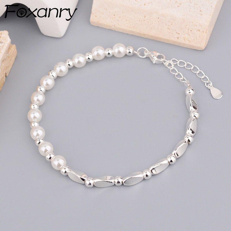 FOXANRY 925 Stempel Armbänder für Frauen modisch Elegante charmant Einfache Spleißen Perle Kette Partei Schmuck Geburtstag