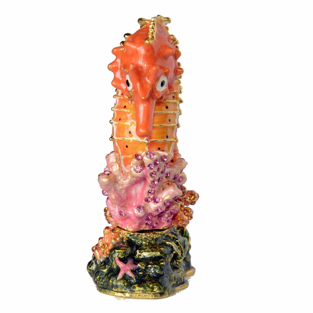 Bibelot hippocampe en cristal émaillé, boîte à bagues, de noël, artisanat nautique, Figurines Sealife à collectionner