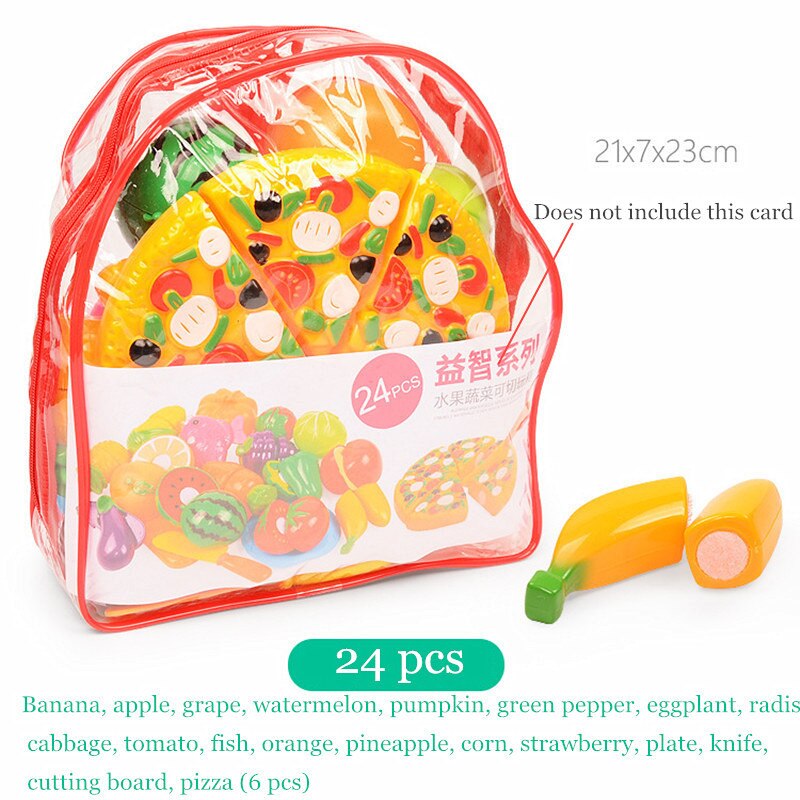 children kitchen toys Plastic fruits and vegetables toys cutting veget fruit toy Pretend Play food pizza kitchen kids toys: Backpack 24 PCS