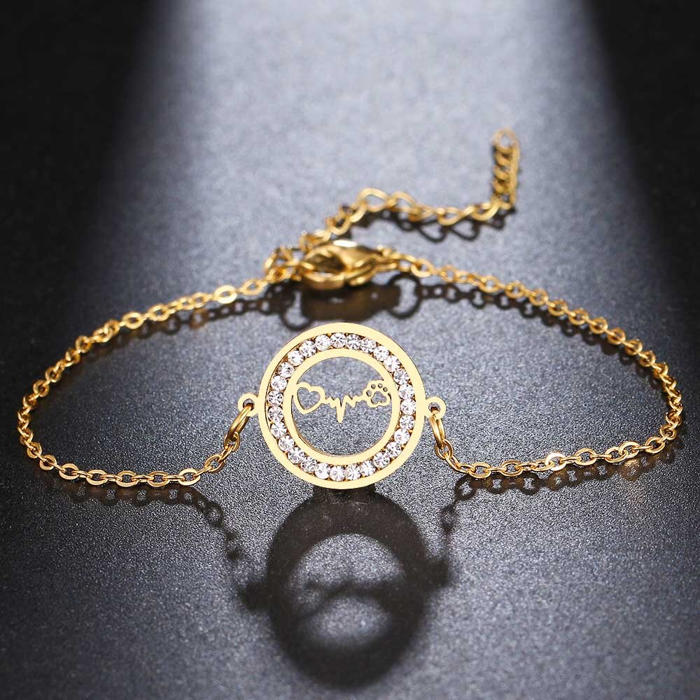 CACANA – Bracelet rond en acier inoxydable pour femmes, couleur or, bijoux avec patte de chien d'amour, de fiançailles, 316L: Gold Color