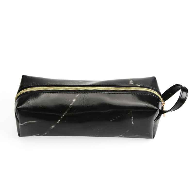 Prosty czarny skórzany piórnik o dużej pojemności marmurowy piórnik piórnik dla dzieci szkoła prezent biurowy papiernicze: czarny