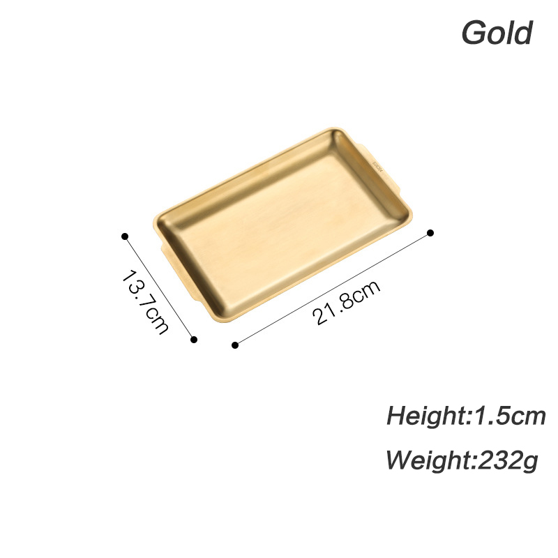 304 Stainless Steel Storage Tray Space Saving Dinner Plate Rectangular Multifunctional Tea Tray Gold Flat Bottom BBQ Tableware: Set A  Gold