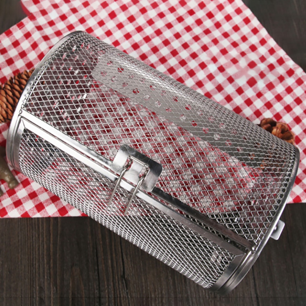 Rostfritt stål bbq grillugn roterad rosttrumma jordnöts kaffebönor korg grilltillbehör för hemmet