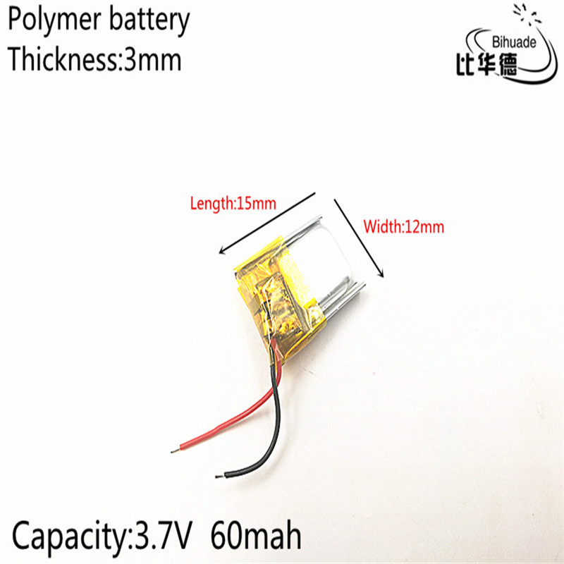 3.7V 60mAh 301215 Lithium Polymer LiPo Rechargeable Battery ion cells For Mp3 Mp4 Mp5 DIY PAD DVD E-book bluetooth headset