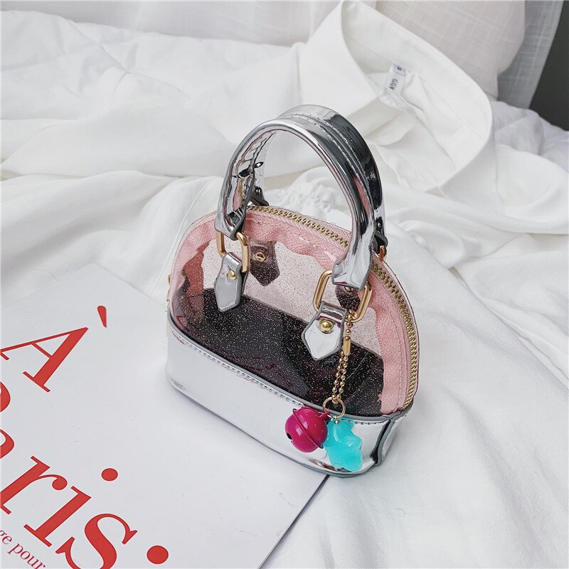 Summer Mini Kid Jelly Shell Handbag Transparent Clear Small Children's Tote Bag Cute Girl Hand Bag Scarf Shoulder Bag: Pink