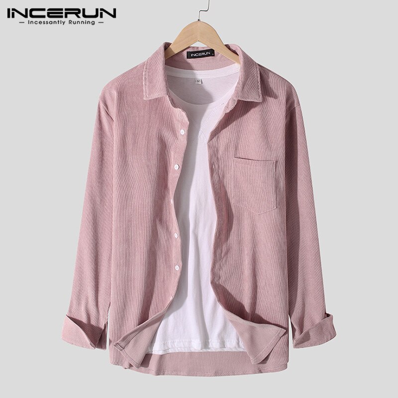 Efterår herre fløjlsskjorte ensfarvet langærmet revers mærke streetwear bluse chic camisa masculina incerun s -3xl