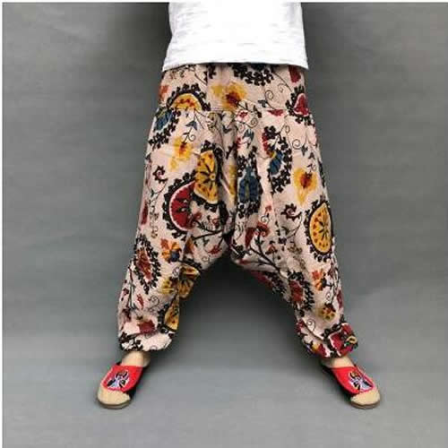 Pantalon femme sarouel Baggy imprimé décontracté Hippie Joggers pantalon croisé pantalon ample Aladdin lanterne jambe large coton lin pantalon Plus: 007