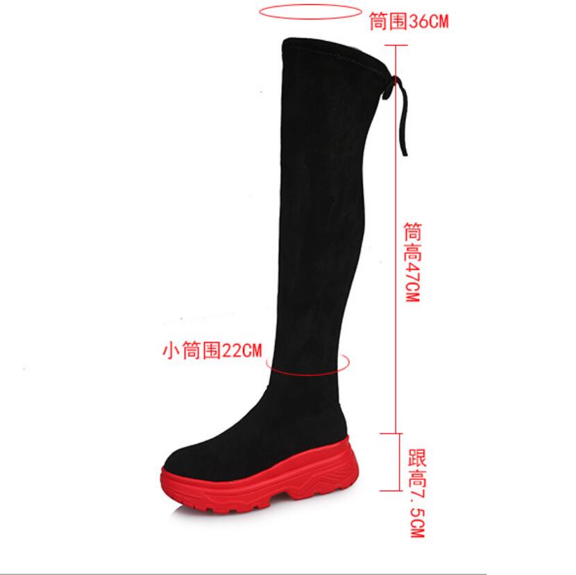 Stretch Fabrics Over The Knee woman High Boots Height Increasing Round Toe platform Women Shoes Autumn Winter Casual Long Boots