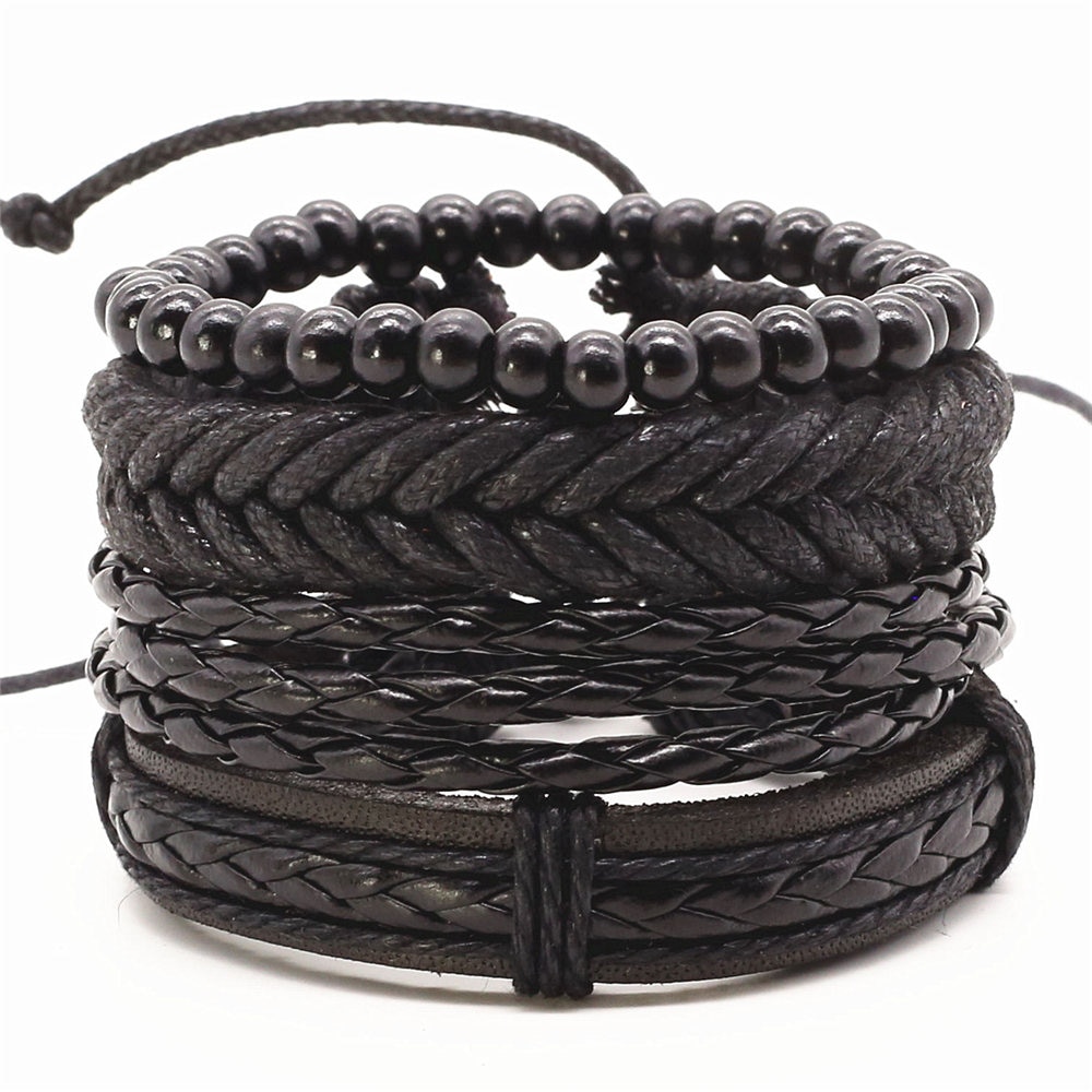Causul 4pcs/set Handmade Beads Rope Woven Men Multilayer Charm Leather Bracelets For Women Homme Jewelry Accessories