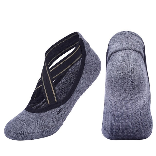 Calcetines de Yoga antideslizantes para mujer, medias de vendaje de algodón con empuñaduras y correas perfectas para Pilates, Barre puro, Ballet, baile, descalzos, entrenamiento: Gray