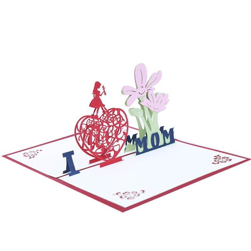 3D Pop Up Wenskaarten I Love Mom Papier Handgemaakte Craft Hollow Out Wens Kaart voor Womens Dag Moeders Dag moeders Verjaardag