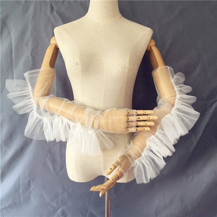 Gants sans doigts en Tulle à volants, manches longues, style Boho, accessoires de mariage DG143: Ivoire