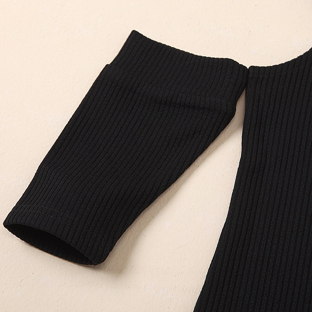 2-8 Years Girl's Two-piece Clothes Set, Solid Long Sleeve Off-shoulder Knitted Top with Flared Long Denim Pants