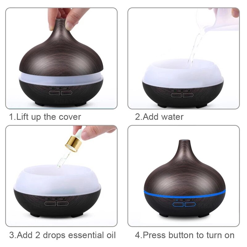 550ML Electric Aroma Diffuser Air Humidifier Essential Oil Diffuser Ultrasonic Remote Control Color LED Lamp Mist Maker Car HOME