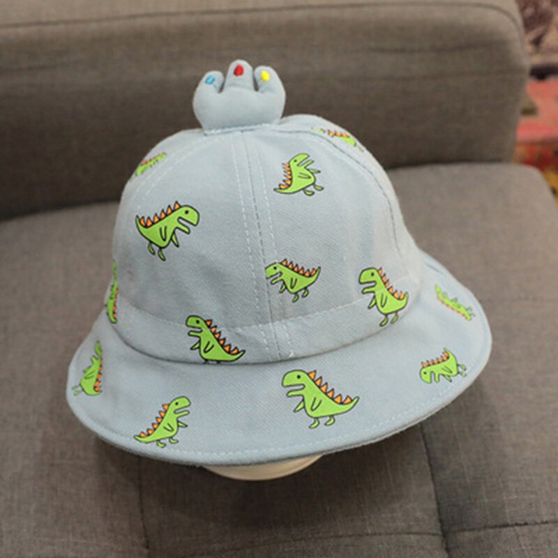 Cute Cartoon Baby Hat Dinosaur Printed Kids Girl Boy Bucket Cap Spring Summer Outdoor Children Toddler Fisherman Beach Sun Hat: blue