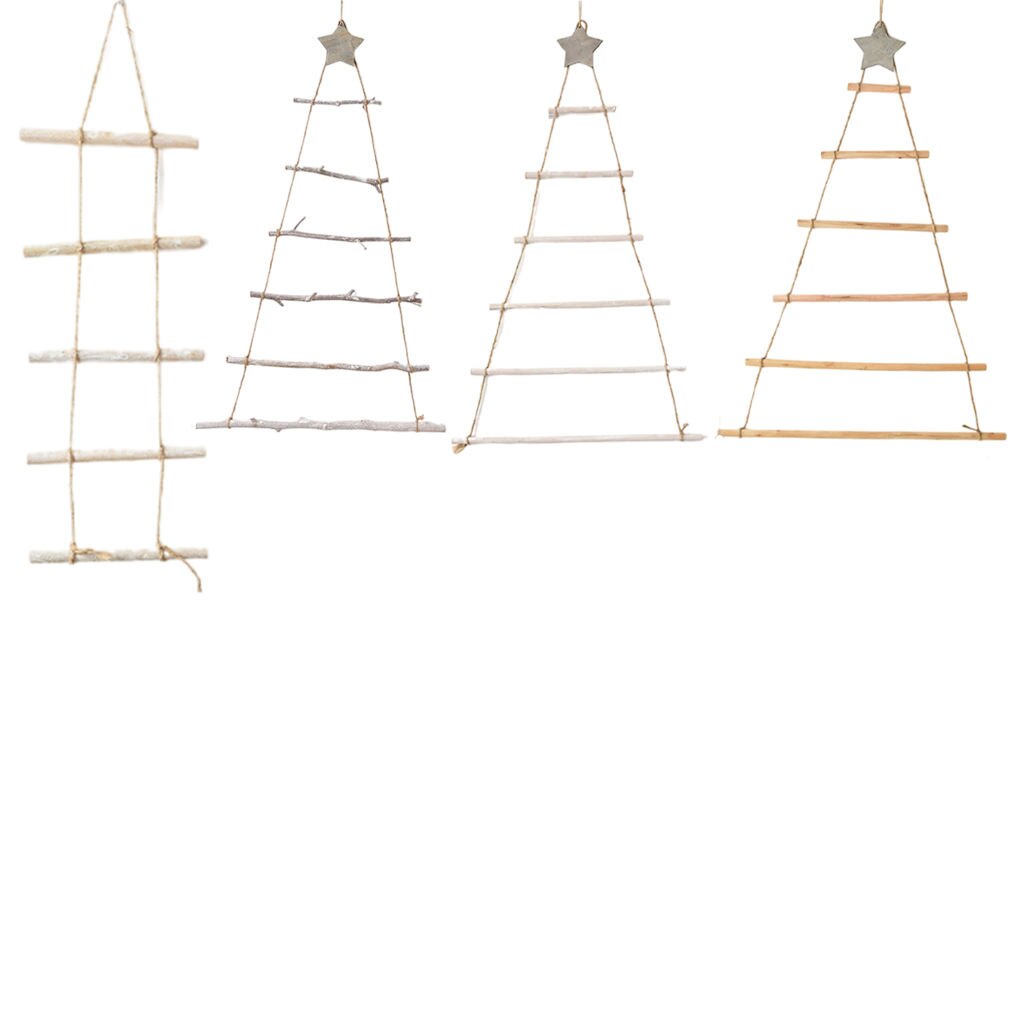 Christmas Tree Wall Hanging Jute String Wooden Ladder for Garden Decoration