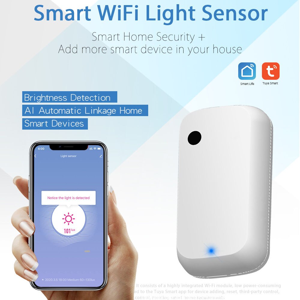 Tuya ZigBee WiFi Light Sensor Intelligent Home Illumination Sensor Linkage Control Brightness Sensor Work with Tuya Device