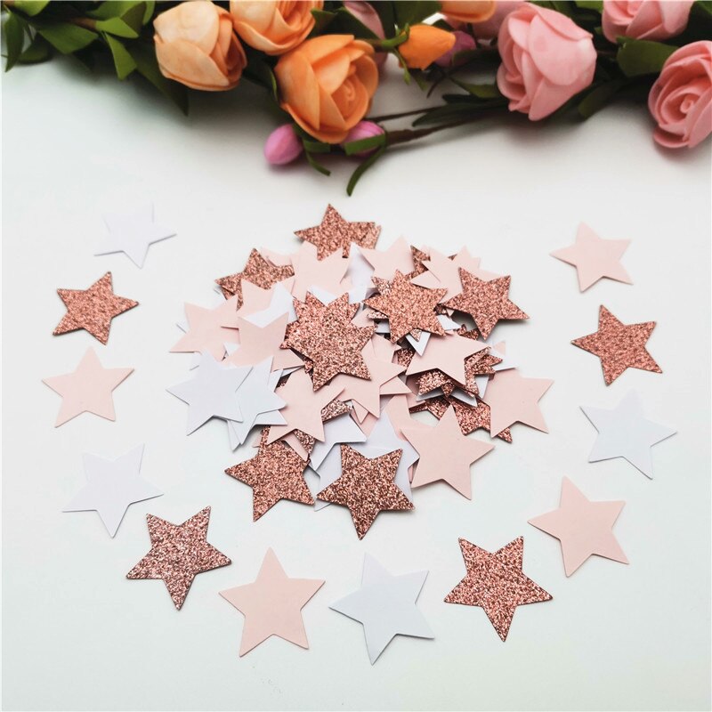 100pcs 3cm Glitter Rose Gold Card Paper Confetti Wedding Round/Heart/Star Confettis Birthday Party Supplies Baby Shower Decor