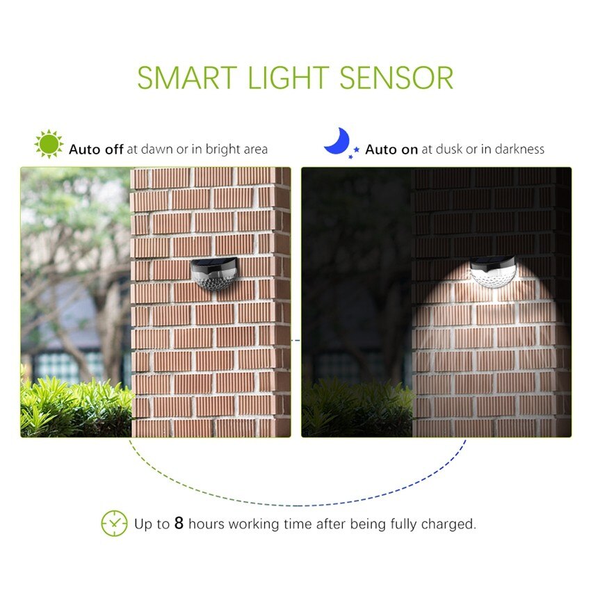 4 PCS Waterproof Outdoor Sensor Lighting Solar Powered 6 LEDs Intelligent Light Fence Roof Gutter Garden Wall Decoration Lamps