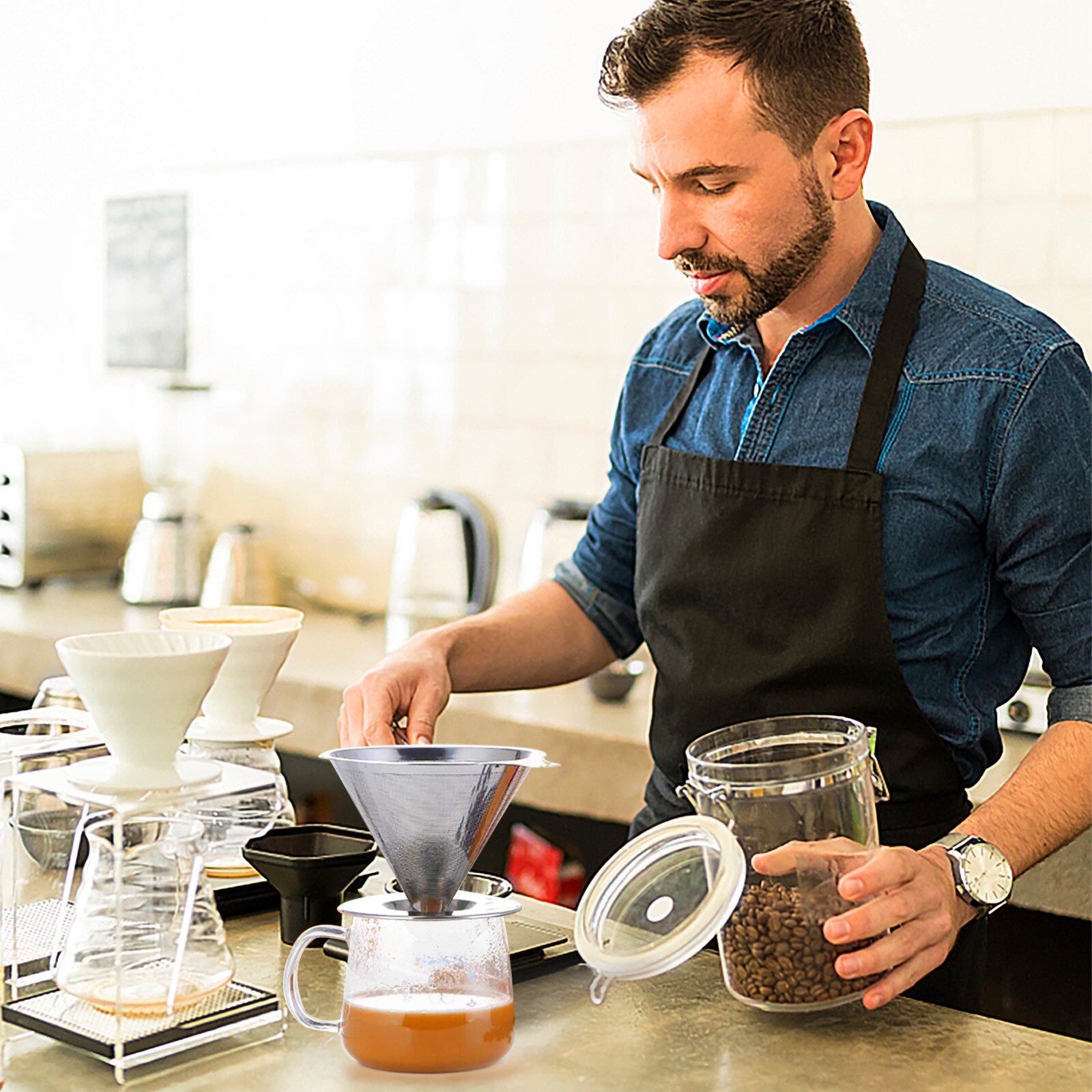 1pc Coffee Filter Stainless Steel Hand-pushed Coffee Filter Tea Filter Paper Filter-free Filter Кофейный фильтр c50