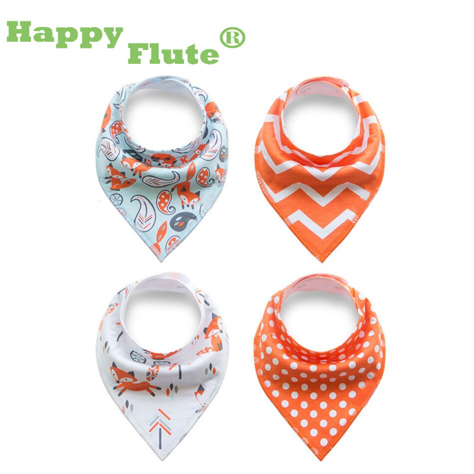 Gelukkig Fluit 4 Pcs Slabbers Dubbele Lagen Katoenen Baby Peuter Voeden Bandana Slabbetjes Speeksel Handdoek Driehoek Hoofd sjaal: D25