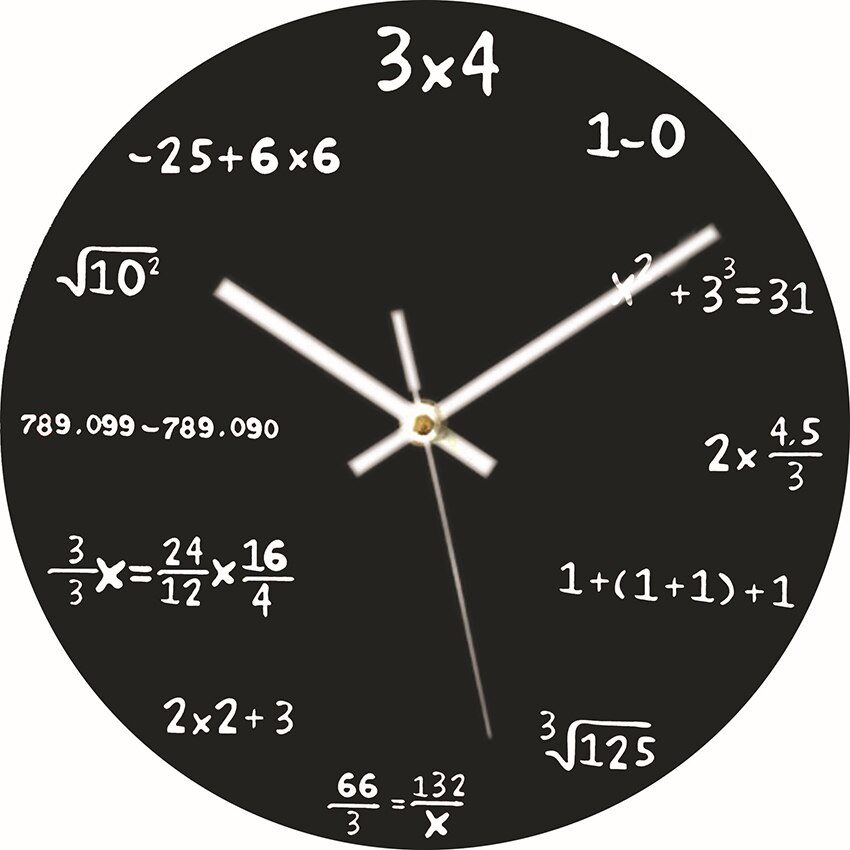 12" Large Wall Clock Mathematics Blackboard Pop Kitchen Clock Black Powder Coated Metal Quartz Circular Arithmetic Wall Watch