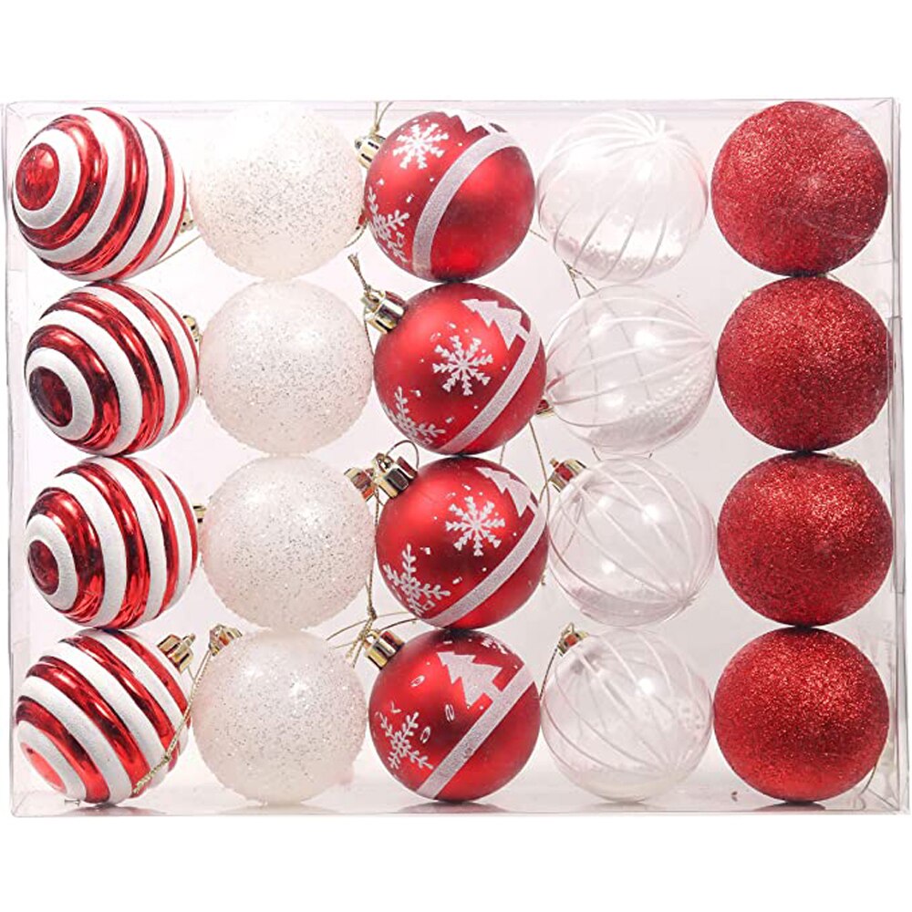 20pcs/set of 6cm golden red blue christmas ball decoration bright ball matt christmas tree hollow ball home decoration: Red and white
