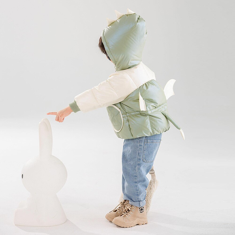 Winter Kleding Stijl Kinderen Katoenen Kleding Voor Jongens En Meisjes Leuke Dinosaurus Hooded Korte Gewatteerde Katoenen Kleding Voor kind